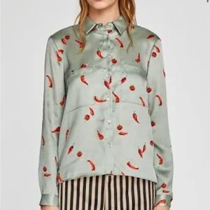 Zara Chili Pepper blouse size M